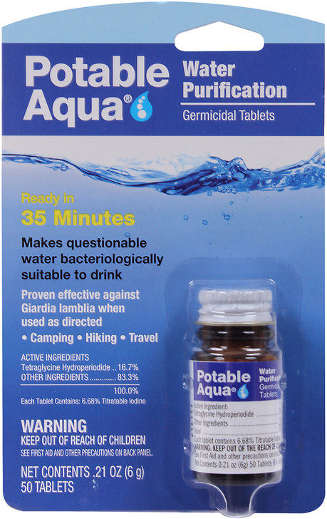 Potable Aqua Water Purification Tablets US Made Germicidal Treatment 50 Tablets
