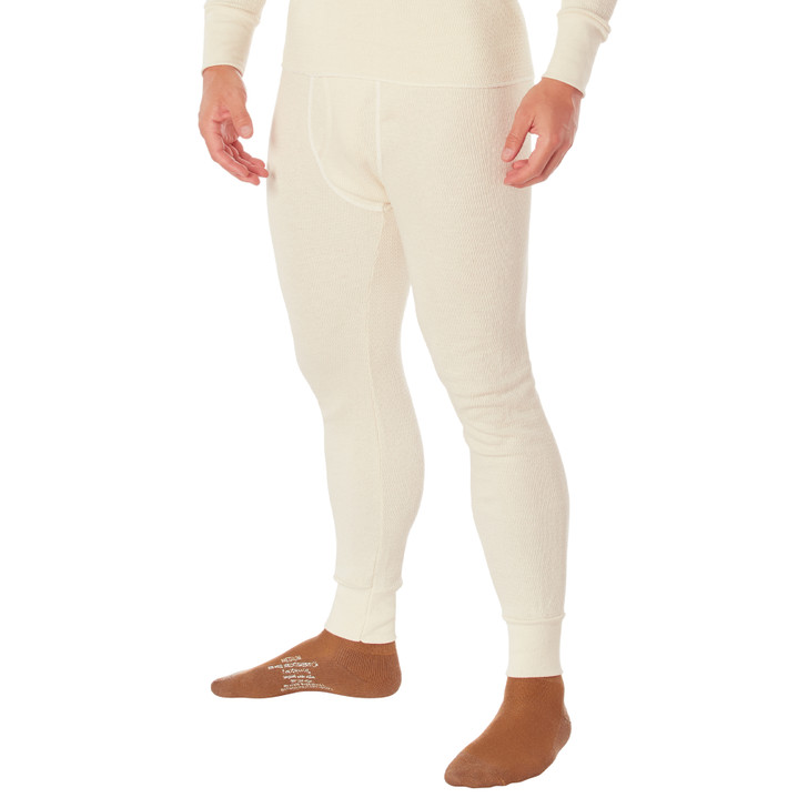 White Heavyweight Cold Weather Winter Thermals Knit Underwear Pants Long Johns