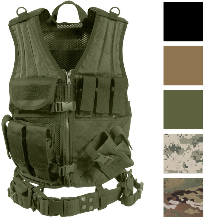 Cross Draw Tactical Vest MOLLE SWAT Army Military Shooting Combat Full Zip with Duty Belt