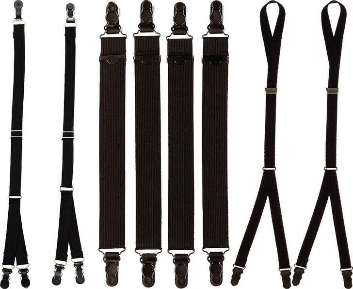Uniform Shirt Stays, Black Tuck-In Garters Adjustable Straight, Stirrup, Y Style