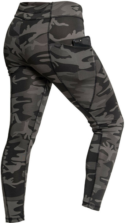 Womens Black Camo Stretch Pants Ladies Performance Leggings Stretch Snug Workout