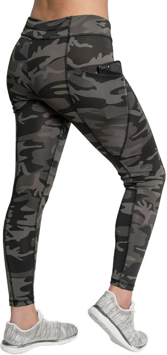 Womens Black Camo Stretch Pants Ladies Performance Leggings Stretch Snug Workout