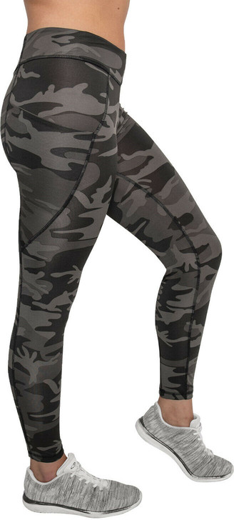 Womens Black Camo Stretch Pants Ladies Performance Leggings Stretch Snug Workout