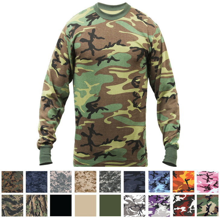 Camouflage Long Sleeve T-Shirt Tactical Military Crew Tee Undershirt Army Camouflage