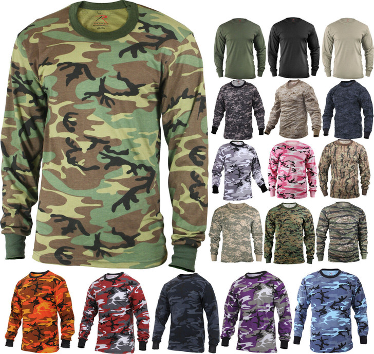 Camouflage Long Sleeve T-Shirt Tactical Military Crew Tee Undershirt Army Camouflage