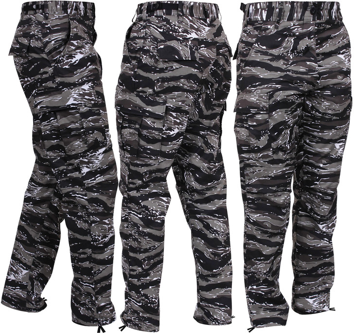 Men's Urban Tiger Stripe Camo Tactical Cargo Pants BDU Gray Vietnam Army Fatigue