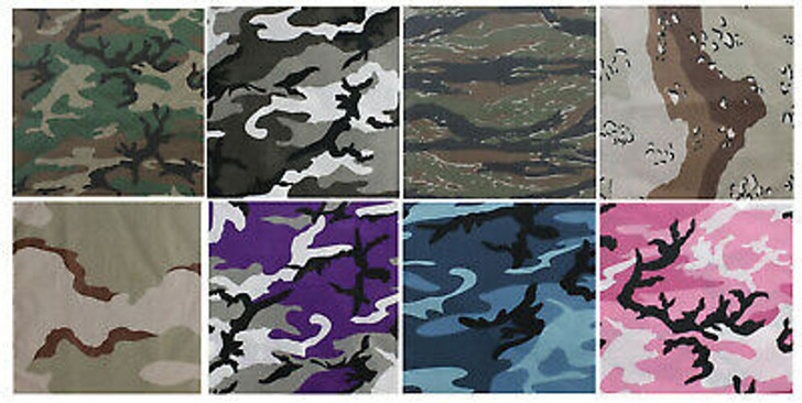 8 Pack - Jumbo Camouflage Military Bandanas 100% Cotton Headwraps 27" x 27"