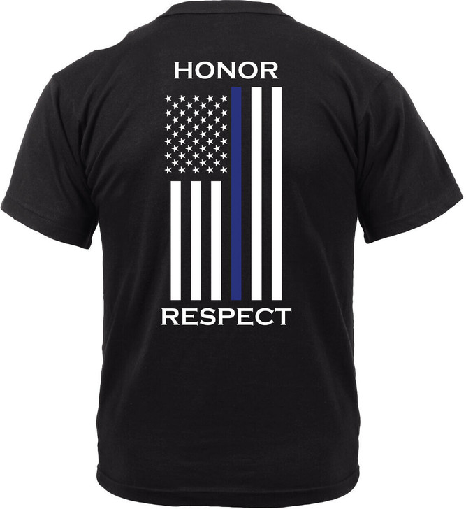 Black Honor and Respect TBL Thin Blue Line Flag T-Shirt Double Sided Tee