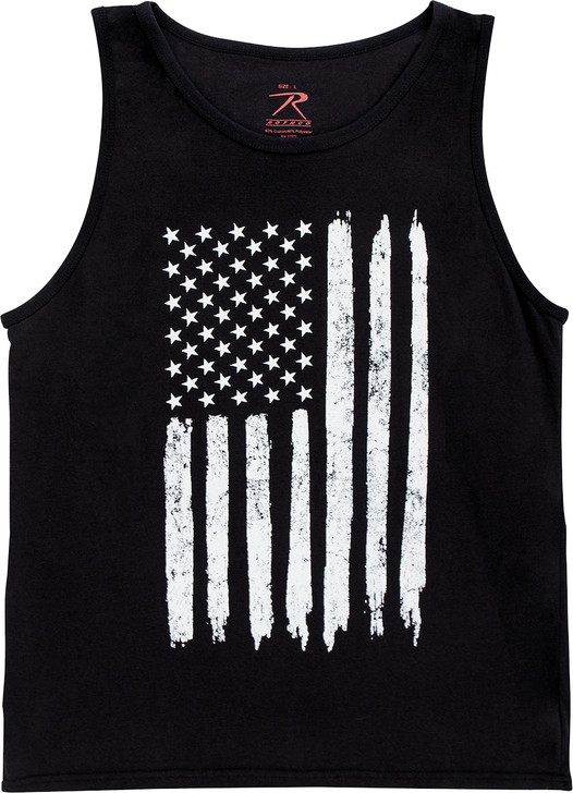 Black Tank Top Sleeveless Muscle Tee Distressed U.S. Flag T-Shirt