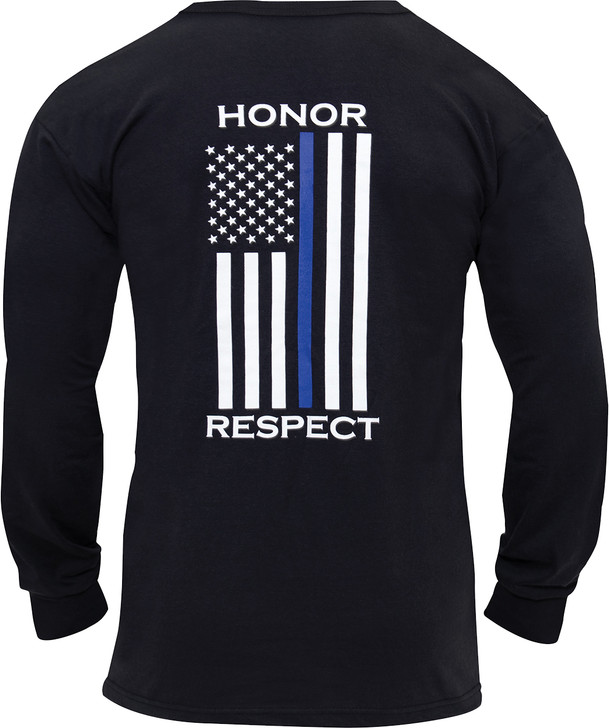 Black Honor and Respect TBL Thin Blue Line Flag Full Sleeve T-Shirt