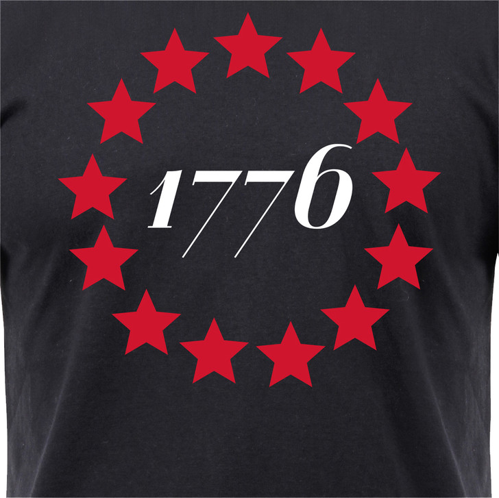 Black Patriotic 1776 with Betsy Ross Flag T-Shirt Short Sleeve independence Tee