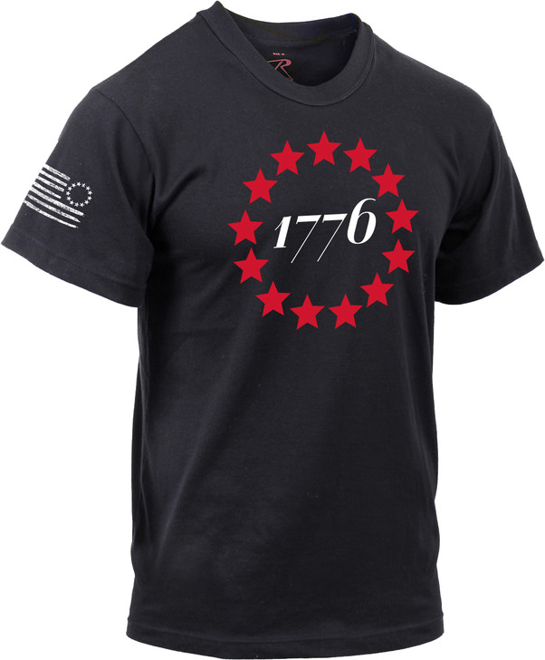 Black Patriotic 1776 with Betsy Ross Flag T-Shirt Short Sleeve independence Tee