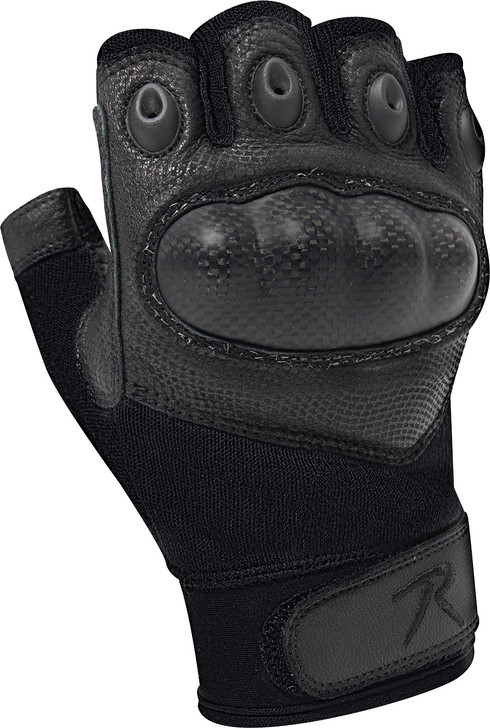 Black Carbon Fiber Hard Knuckle Gloves Tactical Cut & Fire Resistant Fingerless