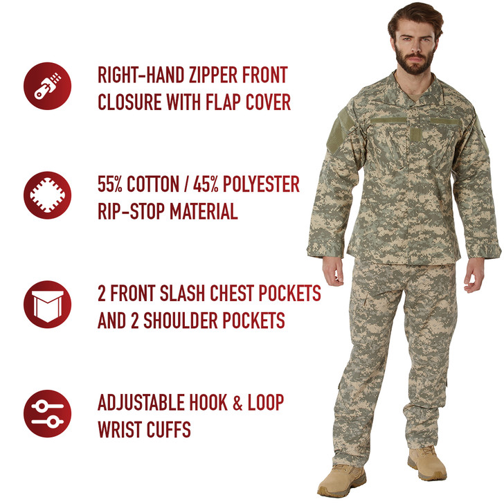 ACU Digital Camo Combat Uniform Shirt Military Tactical Long Sleeve Ripstop Army Field Shirt