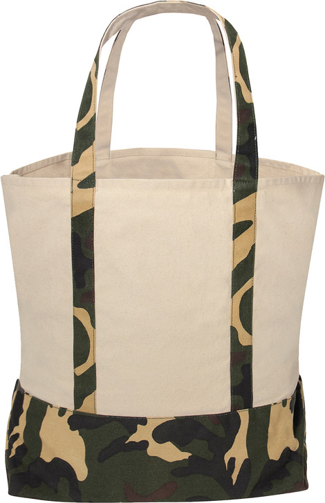 Large Canvas Tote Shopping Bag Camo Reusable Grocery Two Tone Carry All