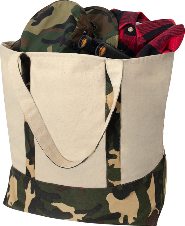 Large Canvas Tote Shopping Bag Camo Reusable Grocery Two Tone Carry All