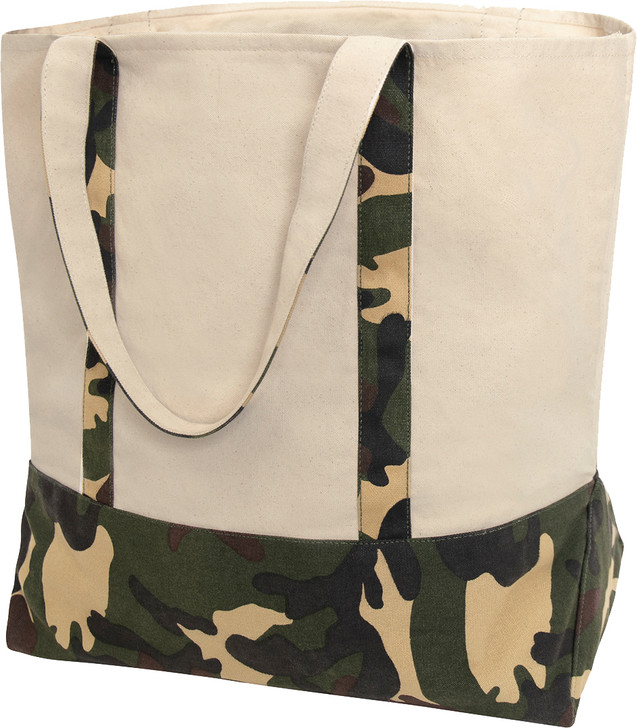Large Canvas Tote Shopping Bag Camo Reusable Grocery Two Tone Carry All