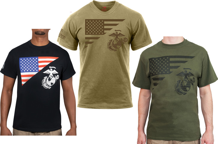 Mens USMC Eagle Globe & Anchor American Flag T-Shirt Officially Licensed Marine Corps Tee