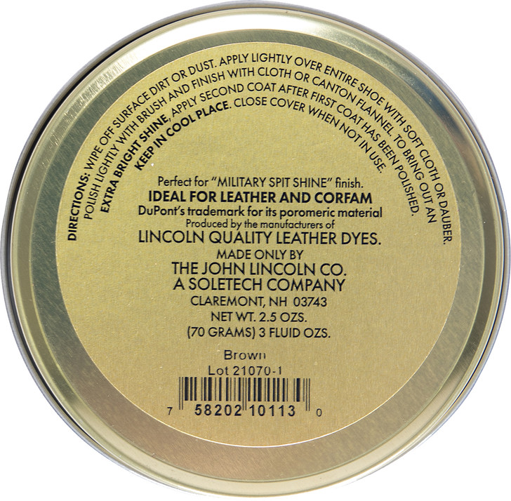 Lincoln Brown USMC Stain Wax Shoe Polish 2 1/8oz. Can