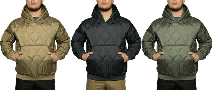 Quilted Woobie Hooded Sweatshirt Lightweight Warm Military Poncho Liner Hoodie
