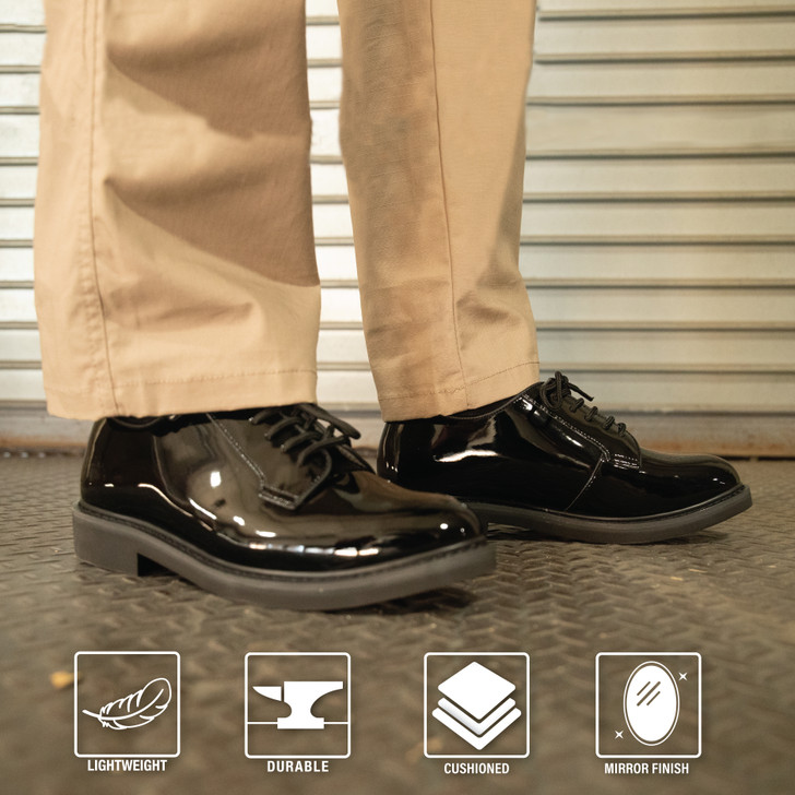Black High Gloss Shiny Oxfords Uniform Shoes Formal Dress Military Duty Security Work Shoe