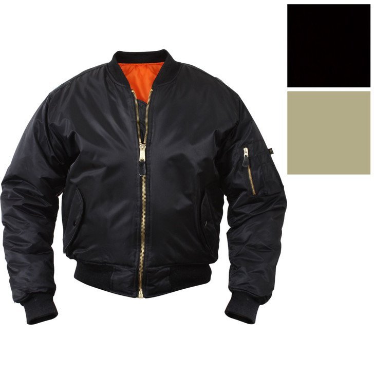 Concealed Carry MA-1 Bomber Jacket – Military Flight Coat with CCW Pockets & Reversible Orange Lining