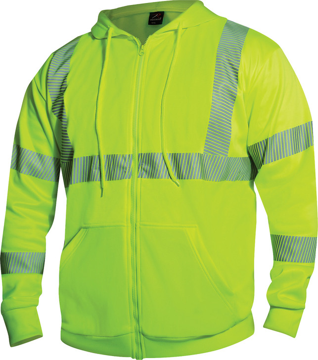 Safety Green Reflective High Visibility Full Zip Hoodie Performance Sweatshirt