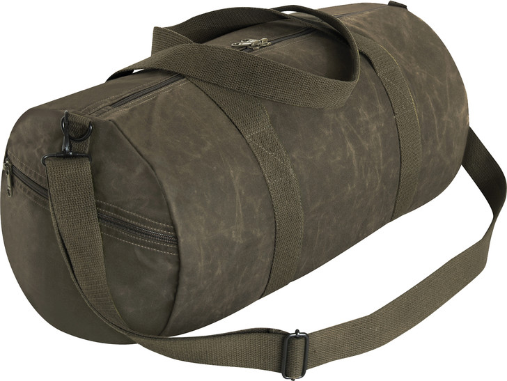 Olive Drab Waxed Canvas Shoulder Duffle Bag Water Resistant Medium Carry Bag 19" x 9" x 9"