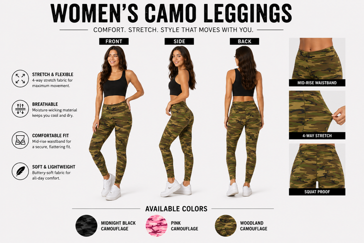 Women's Leggings Form Fitting Military Inspired Camouflage Leggings for Workout and Casual Wear