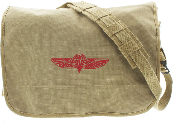 Khaki Israeli Paratrooper Messenger Bag Heavy Duty Canvas Shoulder Bag with Red Emblem