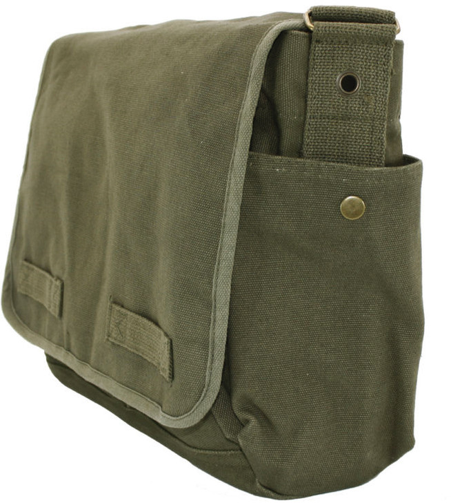 ARMYU Olive Green Original Heavyweight Cotton Canvas Classic Heavyweight Military Messenger Bag + Streamer