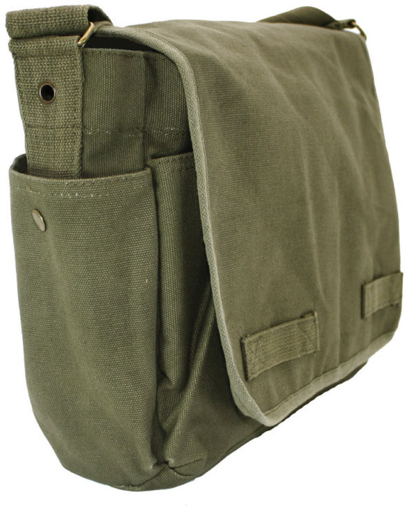 ARMYU Olive Green Original Heavyweight Cotton Canvas Classic Heavyweight Military Messenger Bag + Streamer