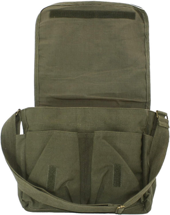 ARMYU Olive Green Original Heavyweight Cotton Canvas Classic Heavyweight Military Messenger Bag + Streamer