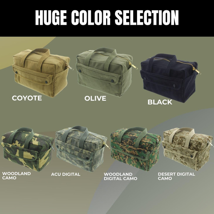ARMYU Heavy Duty Canvas Tool Bag, Military Field Carry Bag, General Purpose Supply Storage Bag for Gear, Trade, Handyman, Mechanics, Electricians, Plumbers