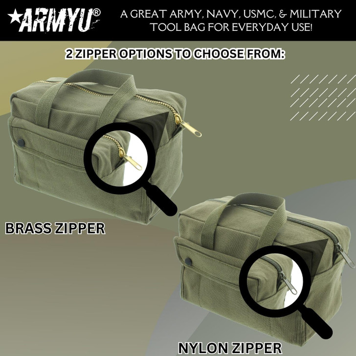 ARMYU Heavy Duty Canvas Tool Bag, Military Field Carry Bag, General Purpose Supply Storage Bag for Gear, Trade, Handyman, Mechanics, Electricians, Plumbers