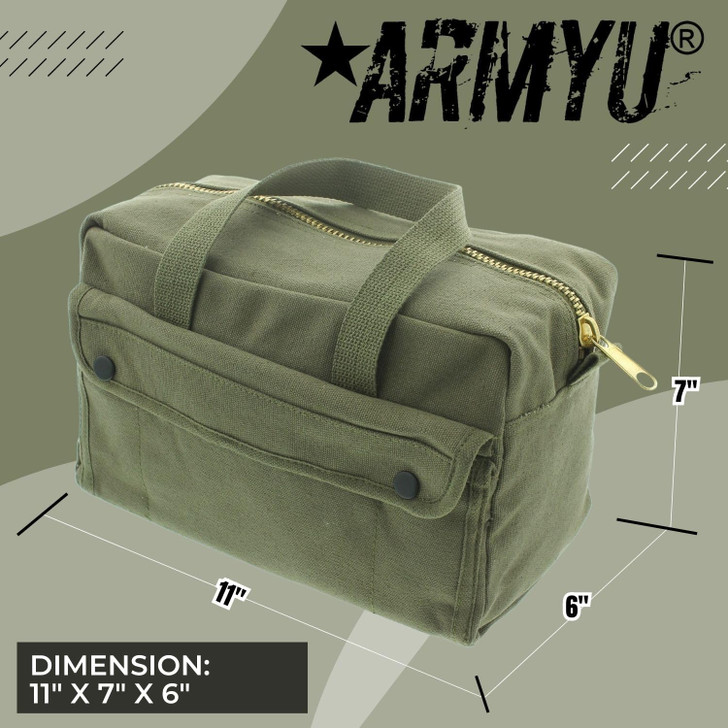 ARMYU Heavy Duty Canvas Tool Bag, Military Field Carry Bag, General Purpose Supply Storage Bag for Gear, Trade, Handyman, Mechanics, Electricians, Plumbers