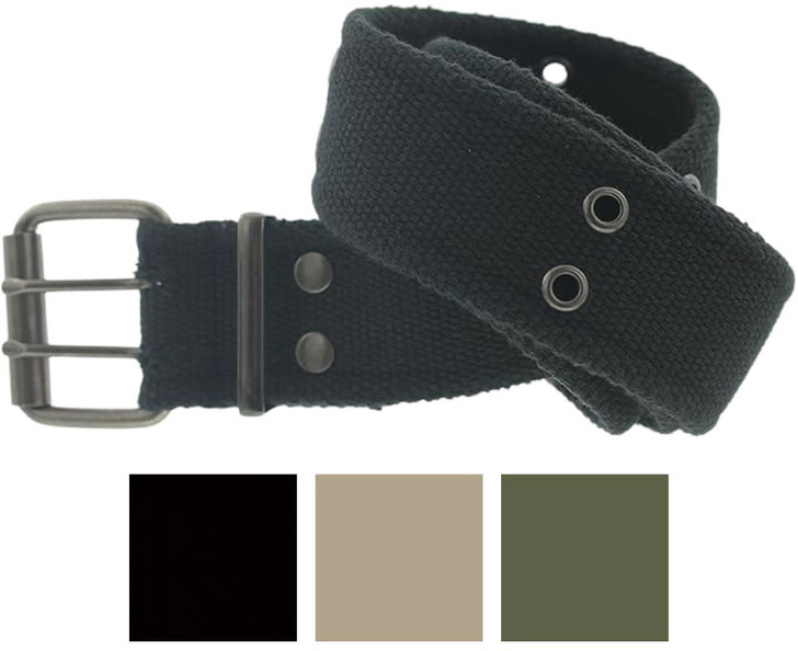 ARMYU Military Double Prong Canvas Belt, Heavy Duty Thick Cotton Army Pistol Grommet Two Hole 1.75"