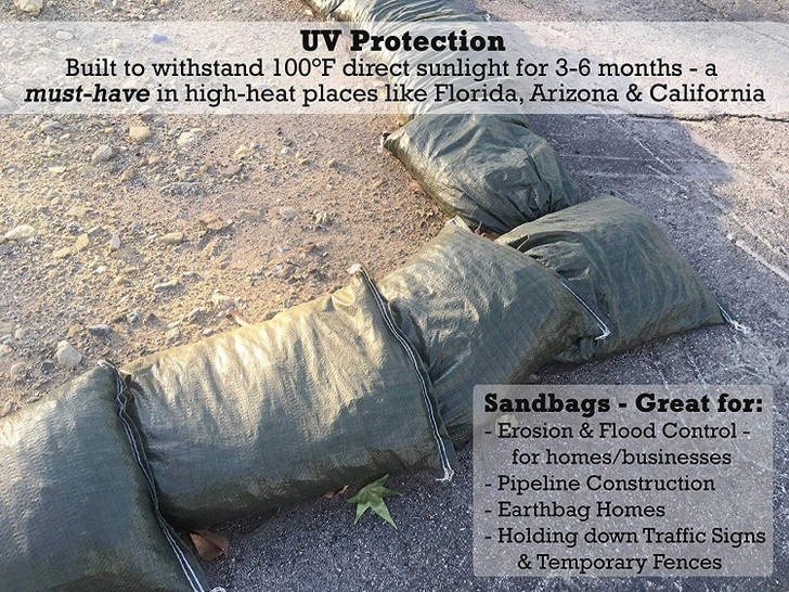 Polypropylene Olive Drab Rugged Sandbag, 14 Inches by 26 Inches, Pack of 15