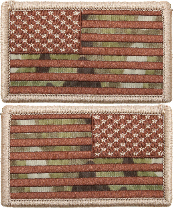 Rothco MultiCam US American Flag Patch With Hook Back - 2 Pack (Forward and Reverse Flag Patch)