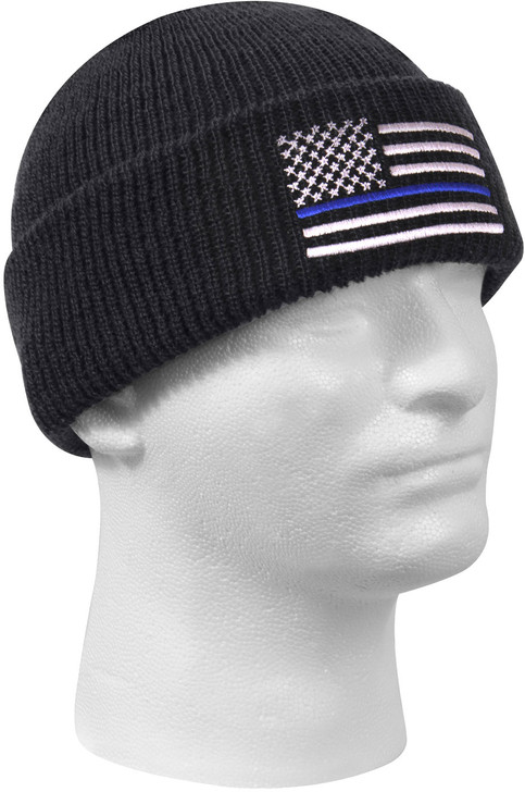 Thin Blue Line USA American Flag "Support the Police" Acrylic Winter Watch Cap - Black