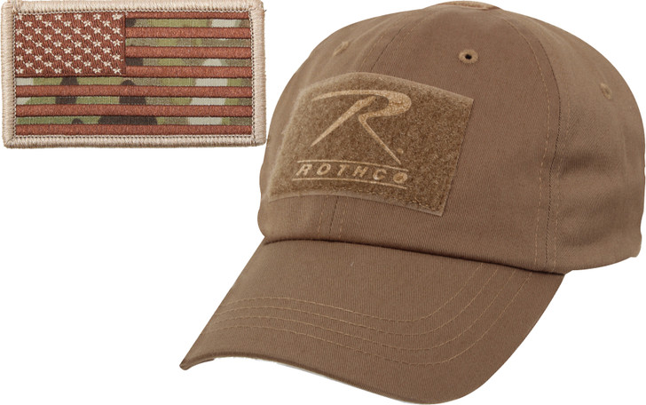 Rothco Tactical Operator Cap and American Flag Patch Bundle Pack (Includes Operator Baseball Hat and One US Flag Patch), Coyote | Multicam
