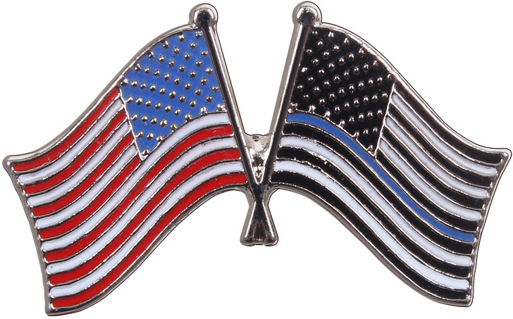 Thin Blue Line & US Flag Insignia Police Support Law Enforcement Flags Pin