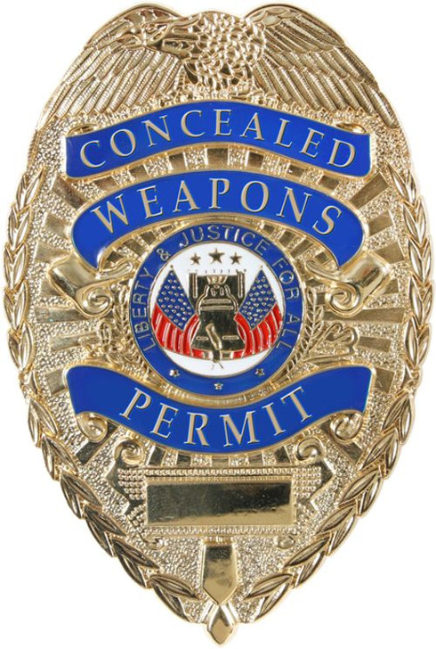 Gold CONCEALED WEAPON PERMIT Badge | Deluxe Pin On Gun Carry Sheild
