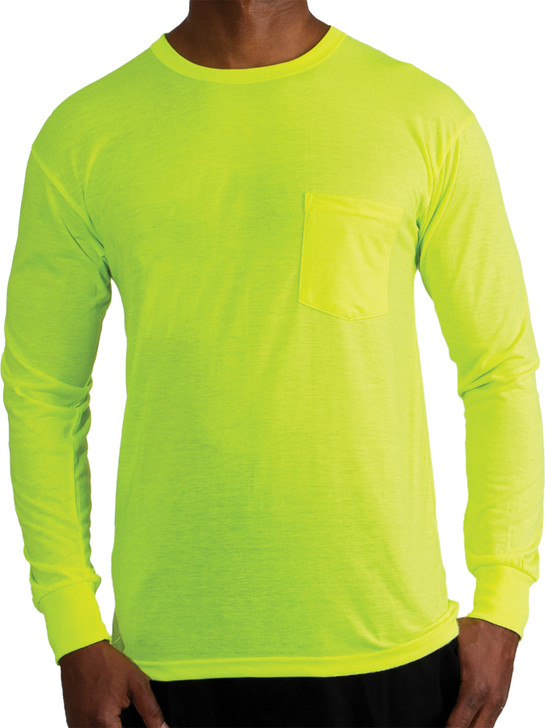 Safety Green Moisture Wicking Pocket T-Shirt Long Sleeve Performance Shirt