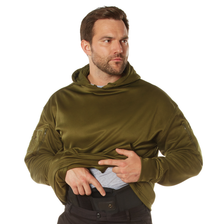 Mens Solid Concealed Carry Hoodie Pass Through Kangaroo Pocket CCW