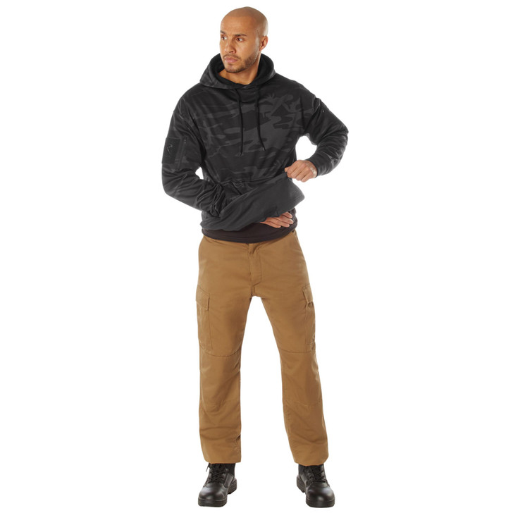 Mens Solid Concealed Carry Hoodie Pass Through Kangaroo Pocket CCW