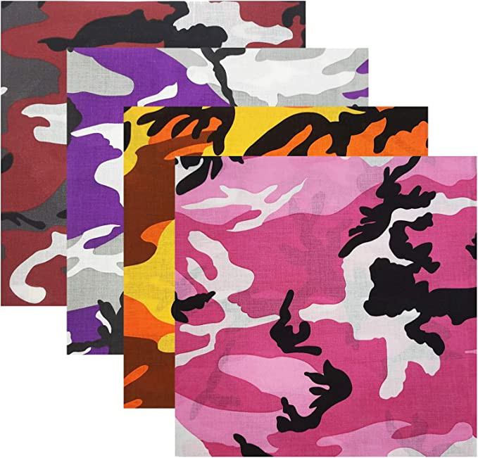 ARMYU Bandanas Head Scarf Cotton Bandanna Face Neck Headwraps 22" x 22" 4 Pack