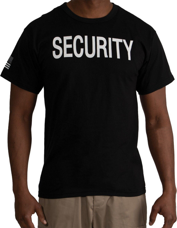 Black 2-Sided Security T-Shirt with US Flag On Sleeve Short Sleeve Shirt