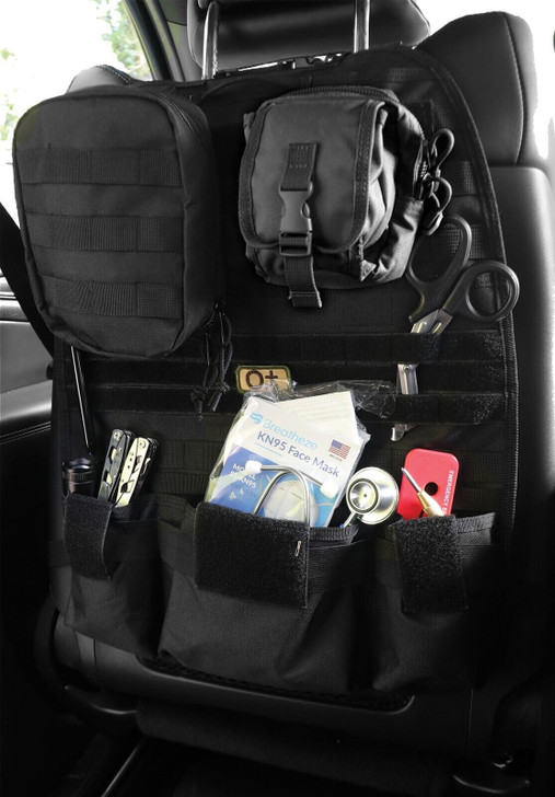 Black Tactical Car Seat Panel Car Seat Back Organizer with Multiple Pouches
