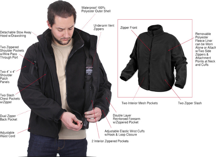 Special Ops Soft Shell Waterproof Cold Weather Winter Jacket with Fleece Liner